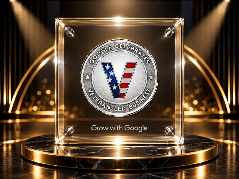 Glass award celebrating a Google veteran-led business